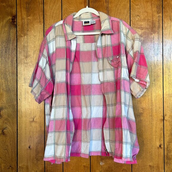 vintage pink checkered zip up top - Picture 1 of 8